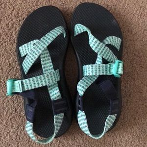 Blue and Green Chacos
